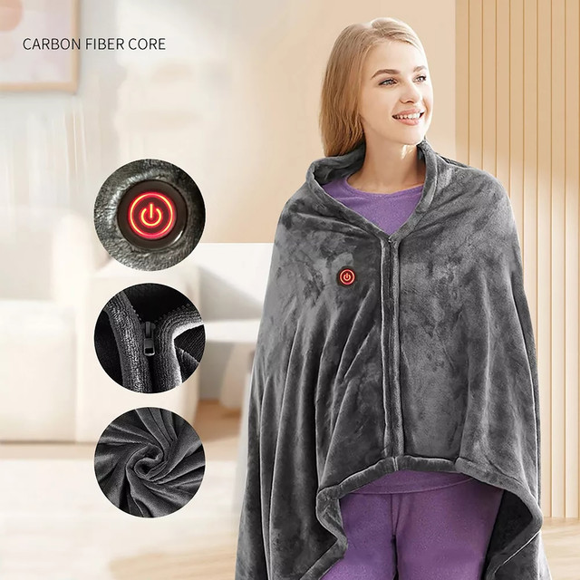 Electric Blanket USB Plush Coral Fleece Wrap Shawl With Zip Wearable Portable  Heated Blanket For Car Office Home Camping - AliExpress